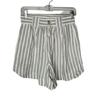 NWT Madewell Linen-Blend Curved-Hem Shorts in Stripe Size XS high rise womens